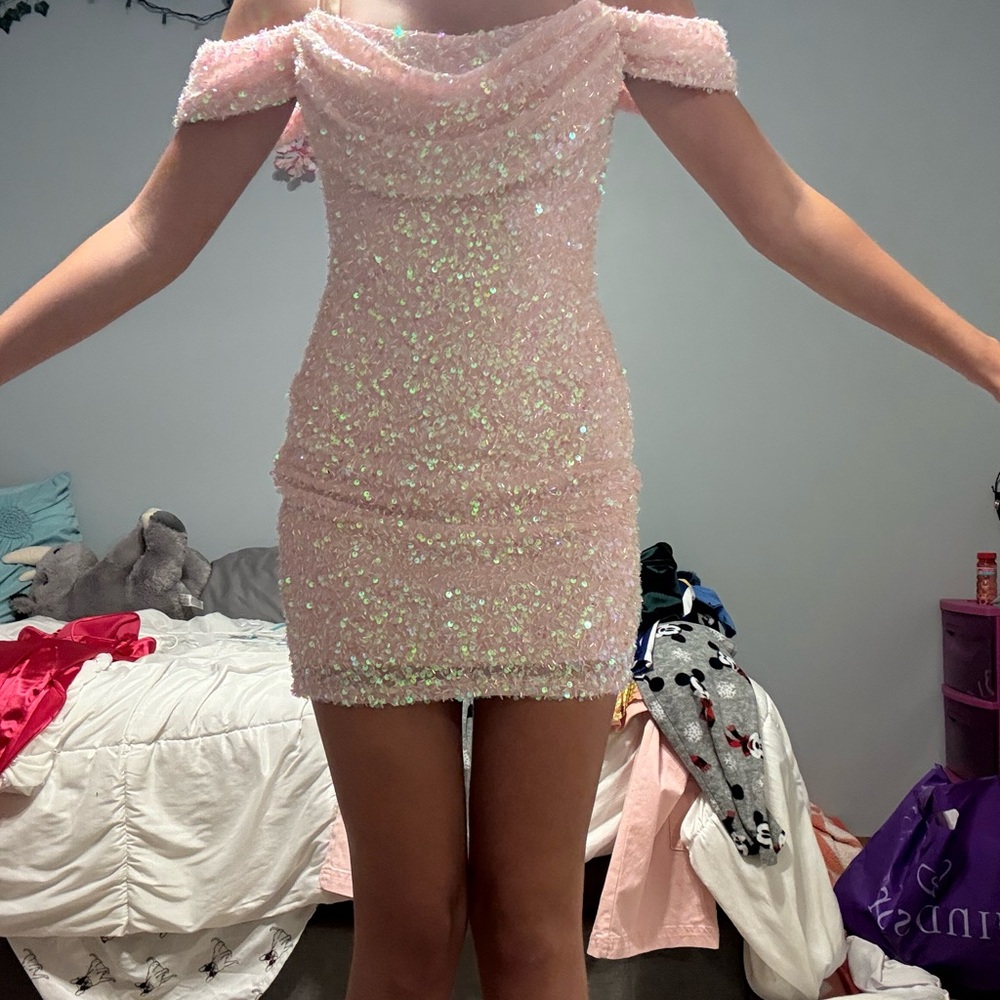 JCPenney Pink Sequin Off-Shoulder Mini Dress